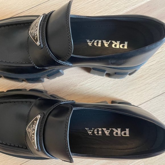 Prada Brushed Leather Monolith Loafers - Picture 2 of 7